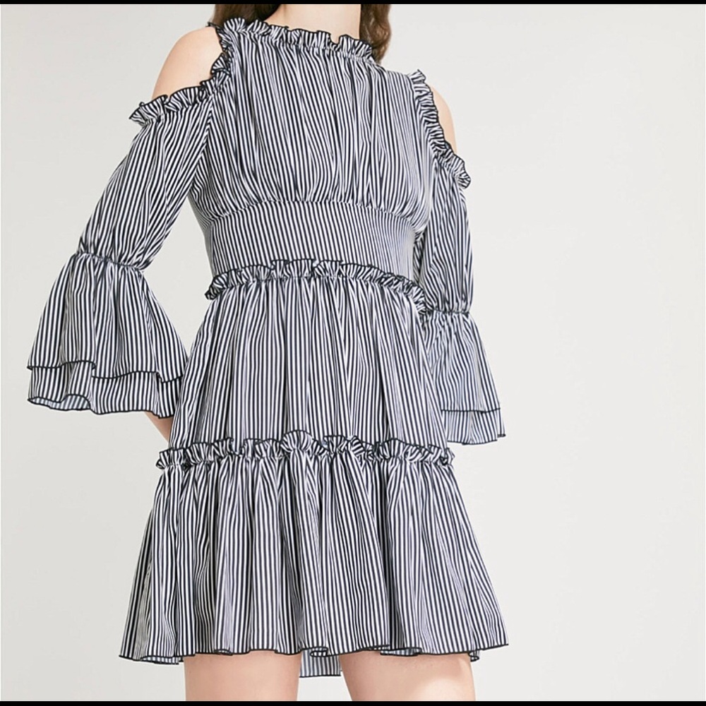 MAJE BLACK AND WHITE DRESS WITH SHOULDER CUTOUT - Picture 1 of 2